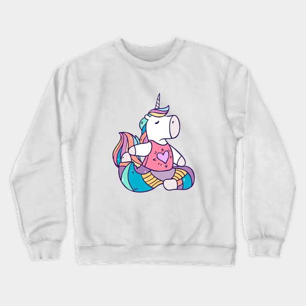 Unicorn meditation in yoga asana Crewneck Sweatshirt by Olya Yatsenko